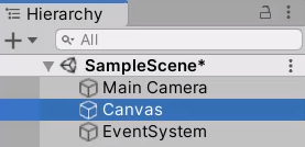 Canvas object listed in Unity's Hierarchy