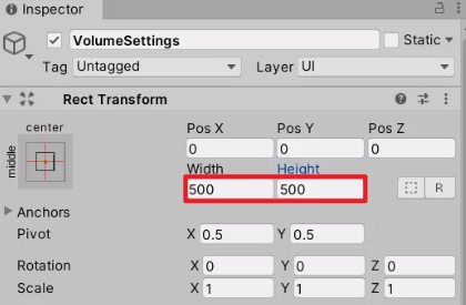 Setting specific values for Width and Height in the Inspector