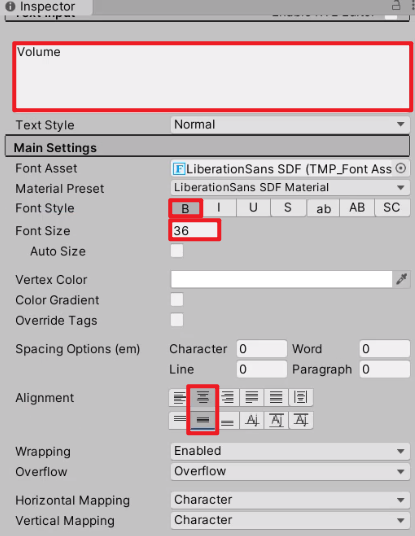 Modifying the font settings in the Inspector