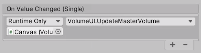 Settings of the On Value Changed event in Unity
