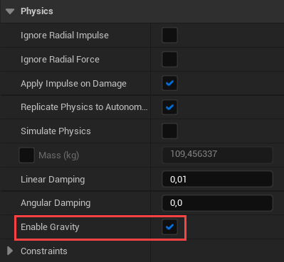 Enabling gravity for our Sphere in Unreal Engine