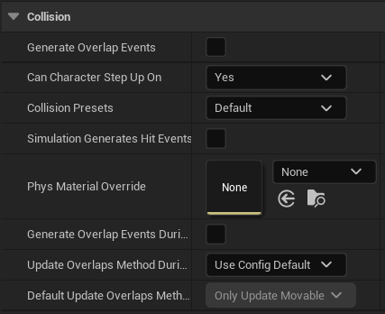 Collision settings for the Sphere object