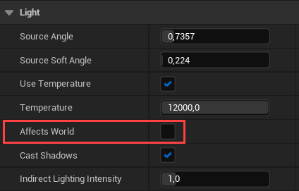 Disabling the 'Affects World' property for the Directional Light