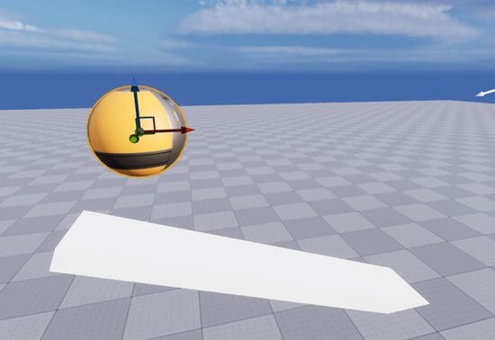 Sphere hanging over an inclined ramp in Unreal Engine