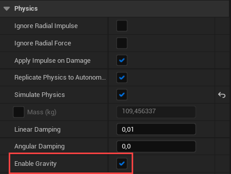 Enabling Gravity for the Sphere object in Unreal Engine