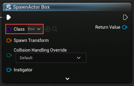 Setting "Class" to Box in the SpawnActor