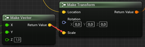 Connecting the Make Vector to the Make Transform node