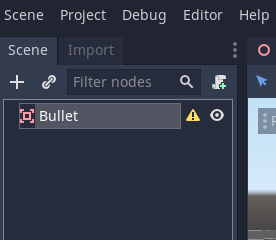 Renaming our Area node to "Bullet" in Godot