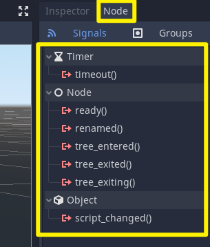 Available signals for the Timer node in Godot