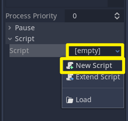 Creating a new script in Godot