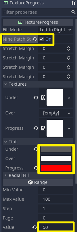 Enabling 'Nine Patch Stretch' for the TextureProgress node in Godot