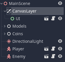Placing the CanvasLayer at the top of the hierarchy in Godot