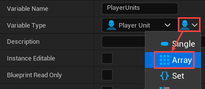 Turning the PlayerUnits variable into an array in Unreal Engine