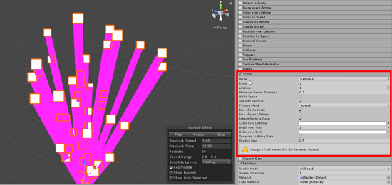 Enabling Trails for the particle system in Unity