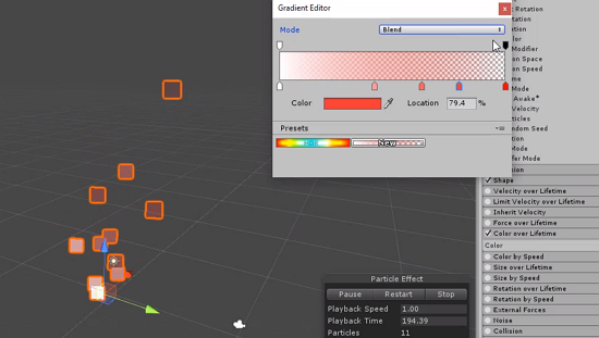 Adding multiple colors to the gradient of the particle in Unity