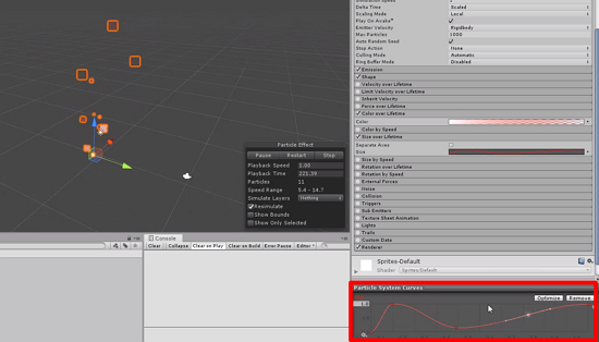 Editing the curve for the size of the particle in Unity