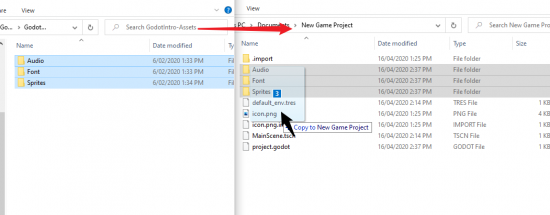 Drag and drop the assets into the project folder