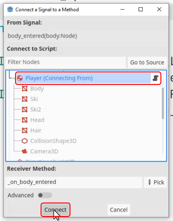 Player node connect