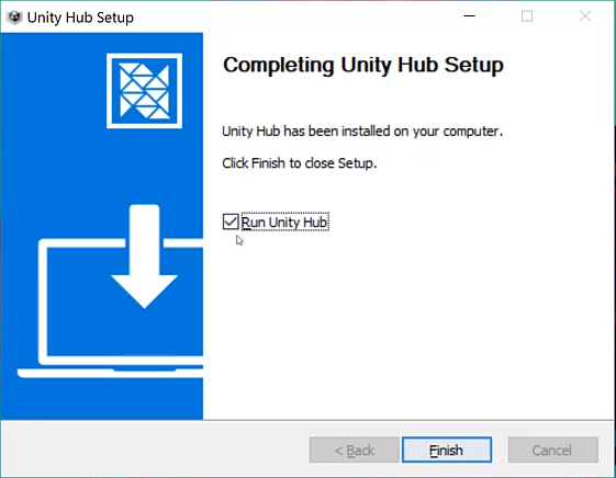 Unity Hub Setup with completion screen