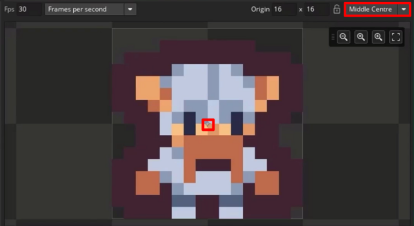 Setting the Origin of the Player Sprite to 'Middle Centre' in GameMaker