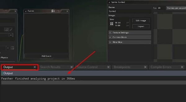 Output Tab in the GameMaker Engine