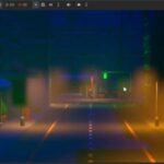 How to Build a Godot Cinematic Camera for 3D Cutscenes 13 Godot cinematic street scene with a narrow field of view and blurred foreground lighting.
