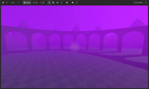 How to Add Godot Mouse Look to a First-Person Camera 1 Godot first-person camera view of the arched scene used to demonstrate mouse look.