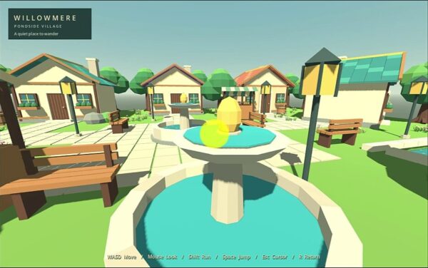 How to Use Blender MCP to Build a Godot 3D Scene with GPT Astra 13 The finished low-poly village running in Godot with first-person movement, mouse-look, running, and jumping controls.