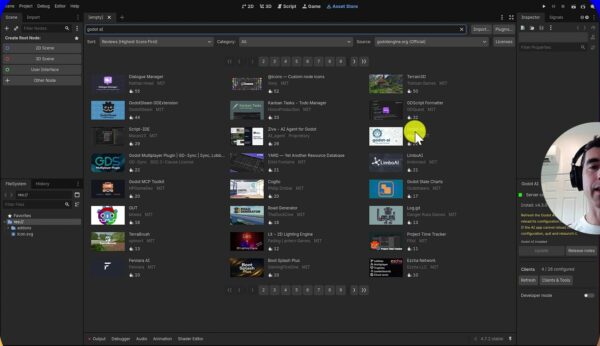 How to Make Games With Mistral 4 Godot Asset Store with the Godot AI plugin and its Clients & Tools panel.