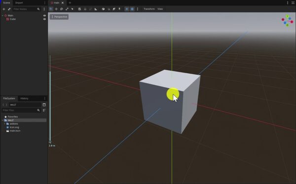 How to Make Games With Muse Wonder 5 A cube created by the AI appears in Godot, with Main and Cube visible in the scene tree.