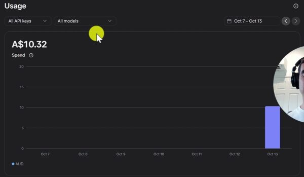 How to Make Games With Muse Wonder 9 The Meta Model API usage dashboard shows A$10.32 spent during the game-building test.